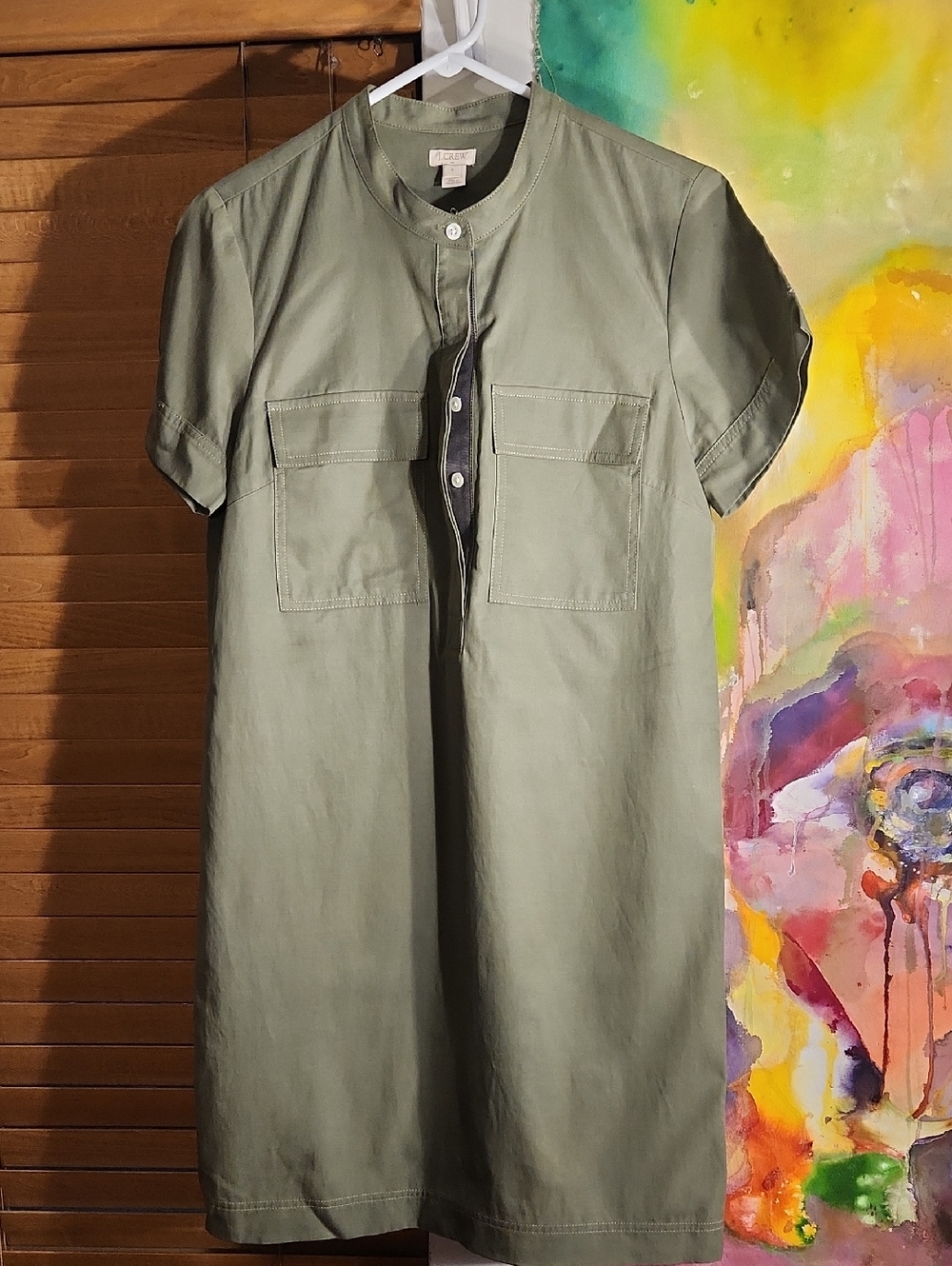 J.Crew Olive Green Short-Sleeve Utility Shirt - Unbranded